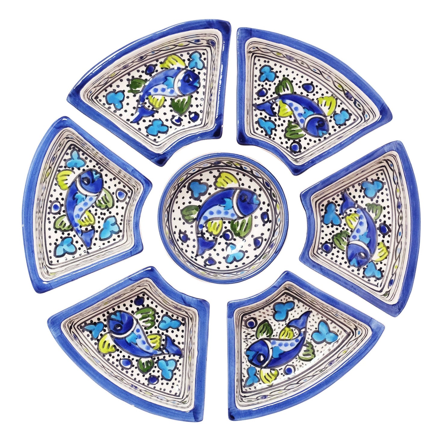 Hand Painted Ceramic Tapas Chip and Dip Server