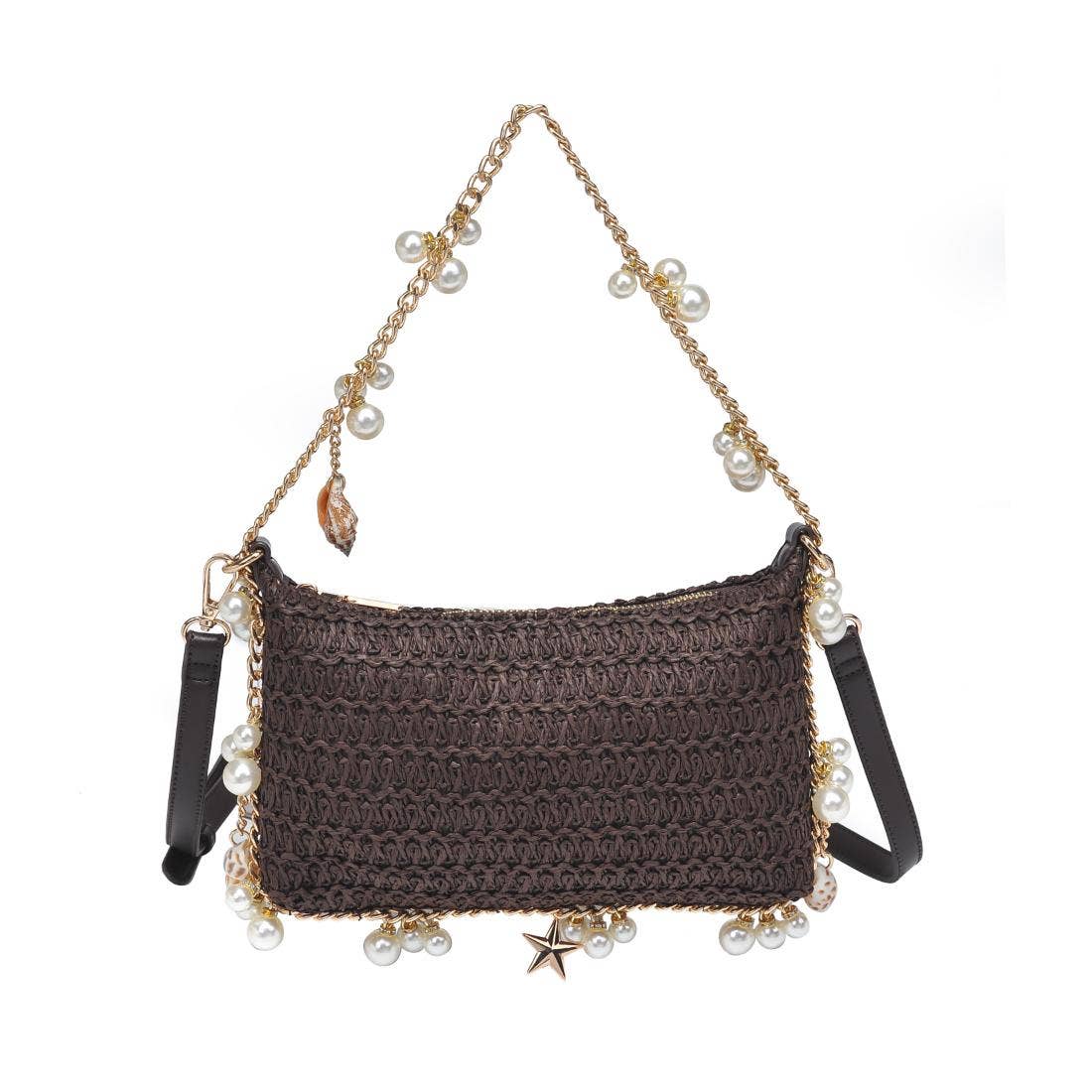 Embellished Raffia + Shell Handbag | Chocolate