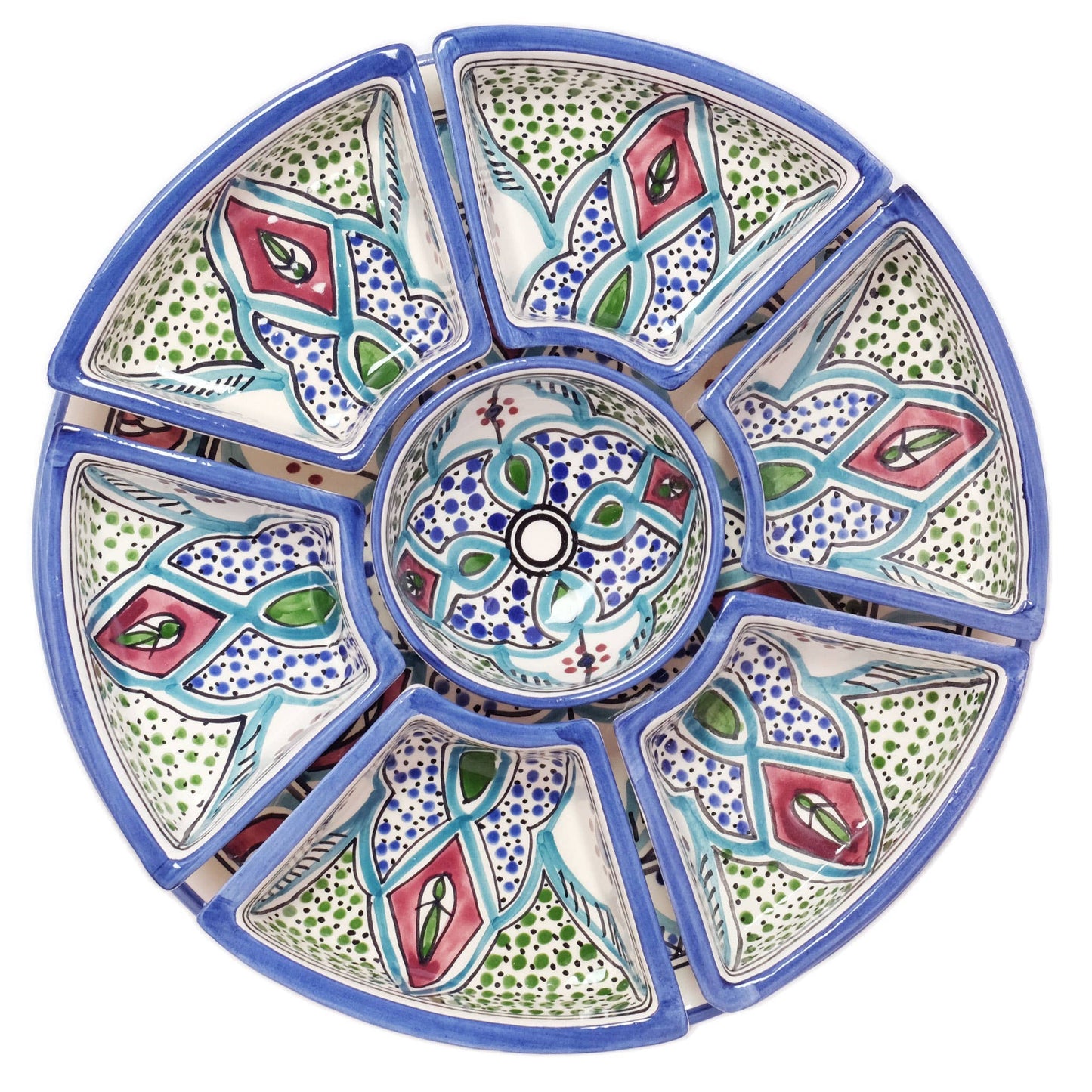 Hand Painted Ceramic Tapas Chip and Dip Server