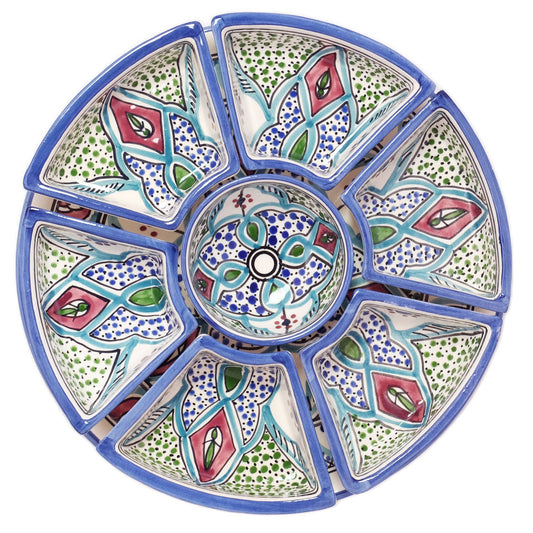 Hand Painted Ceramic Tapas Chip and Dip Server