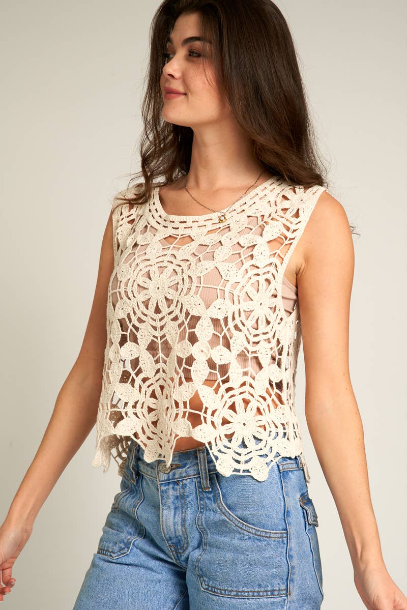 Kimono Top | Crochet Tank | Cream