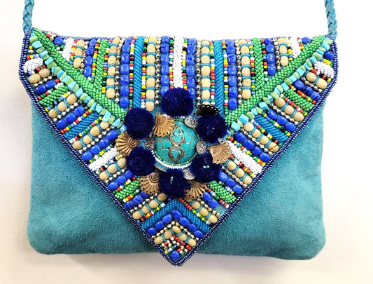 Boho Leather Crossbody Clutch Bag