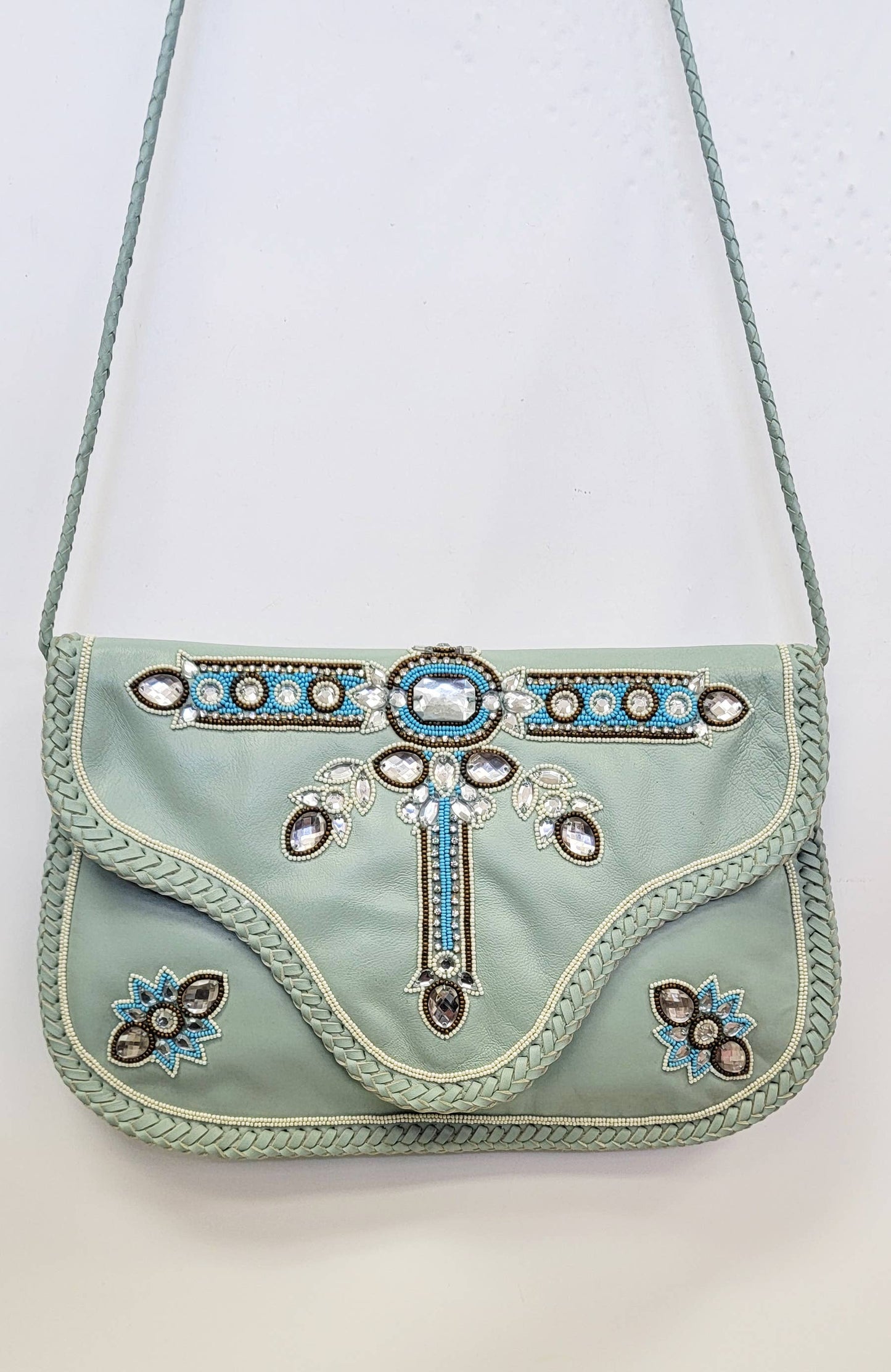 Boho Leather Crossbody Clutch Bag