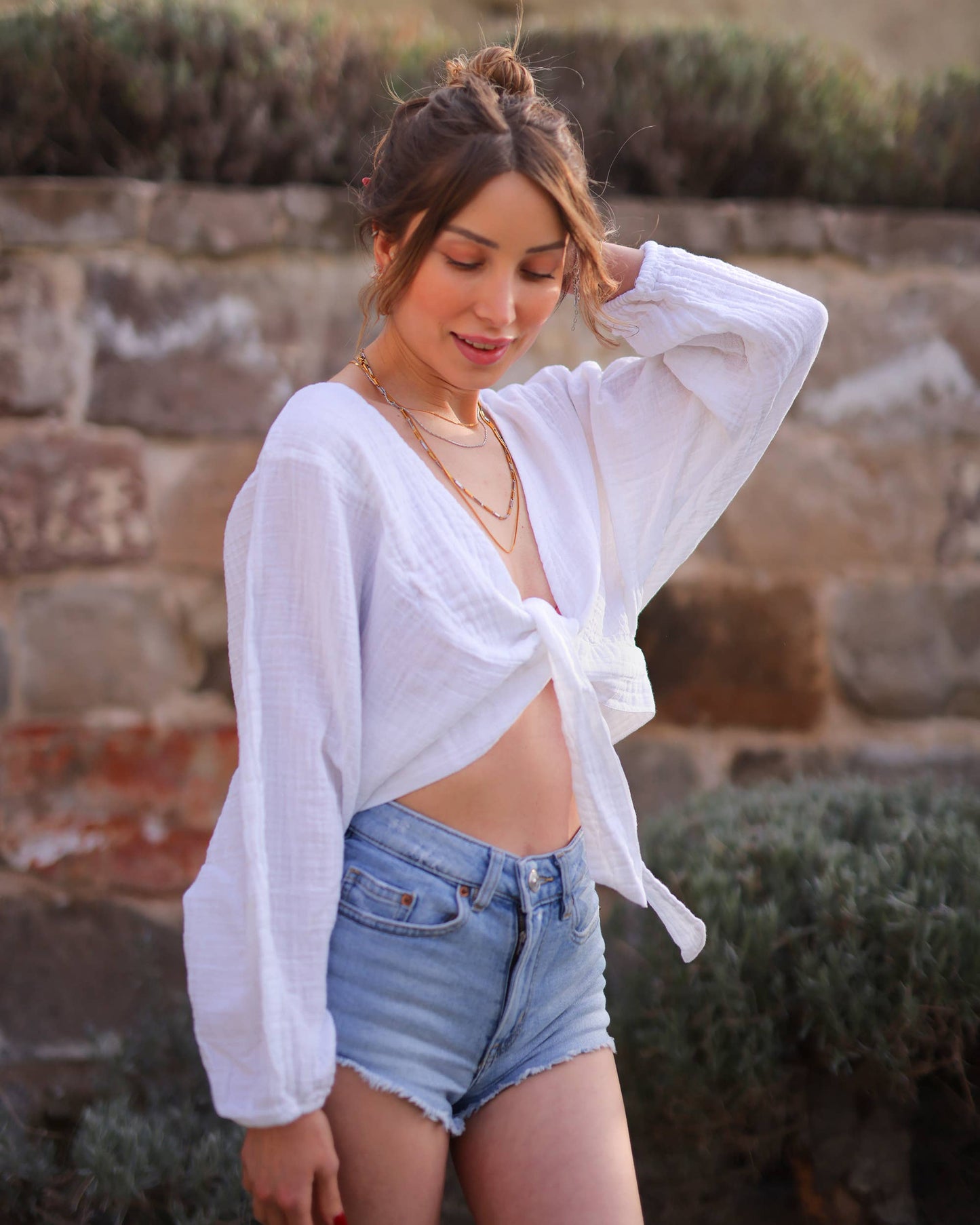 Top | Cropped Tie | White