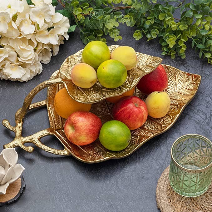 Gold Leaf Serving Tray | 2-Tier Centerpiece
