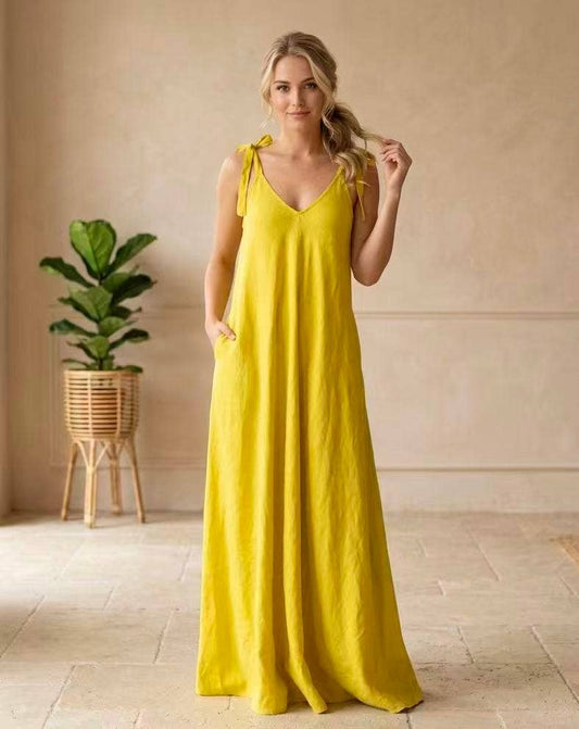 Sleeveless Linen Dress | Yellow