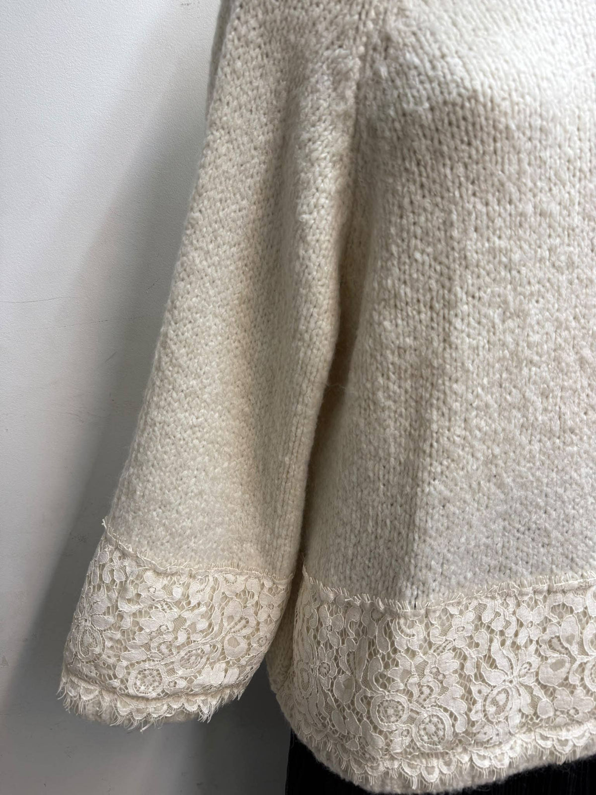 Lace-Trim Funnel Neck Sweater