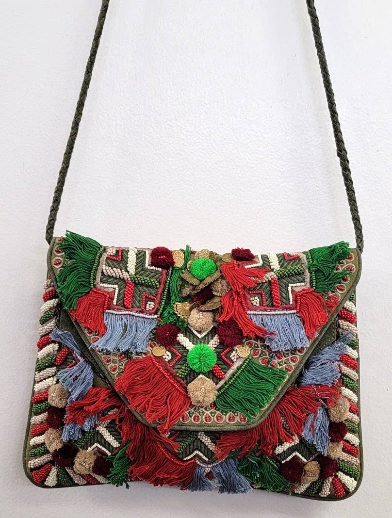 Boho Leather Crossbody Clutch Bag