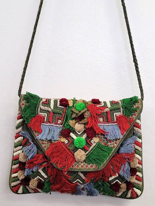 Boho Leather Crossbody Clutch Bag