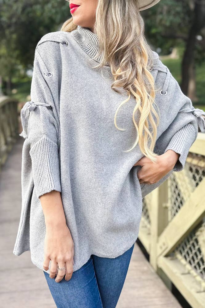 Sweater | Lace Up | Gray