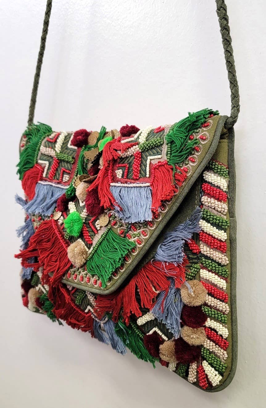 Boho Leather Crossbody Clutch Bag