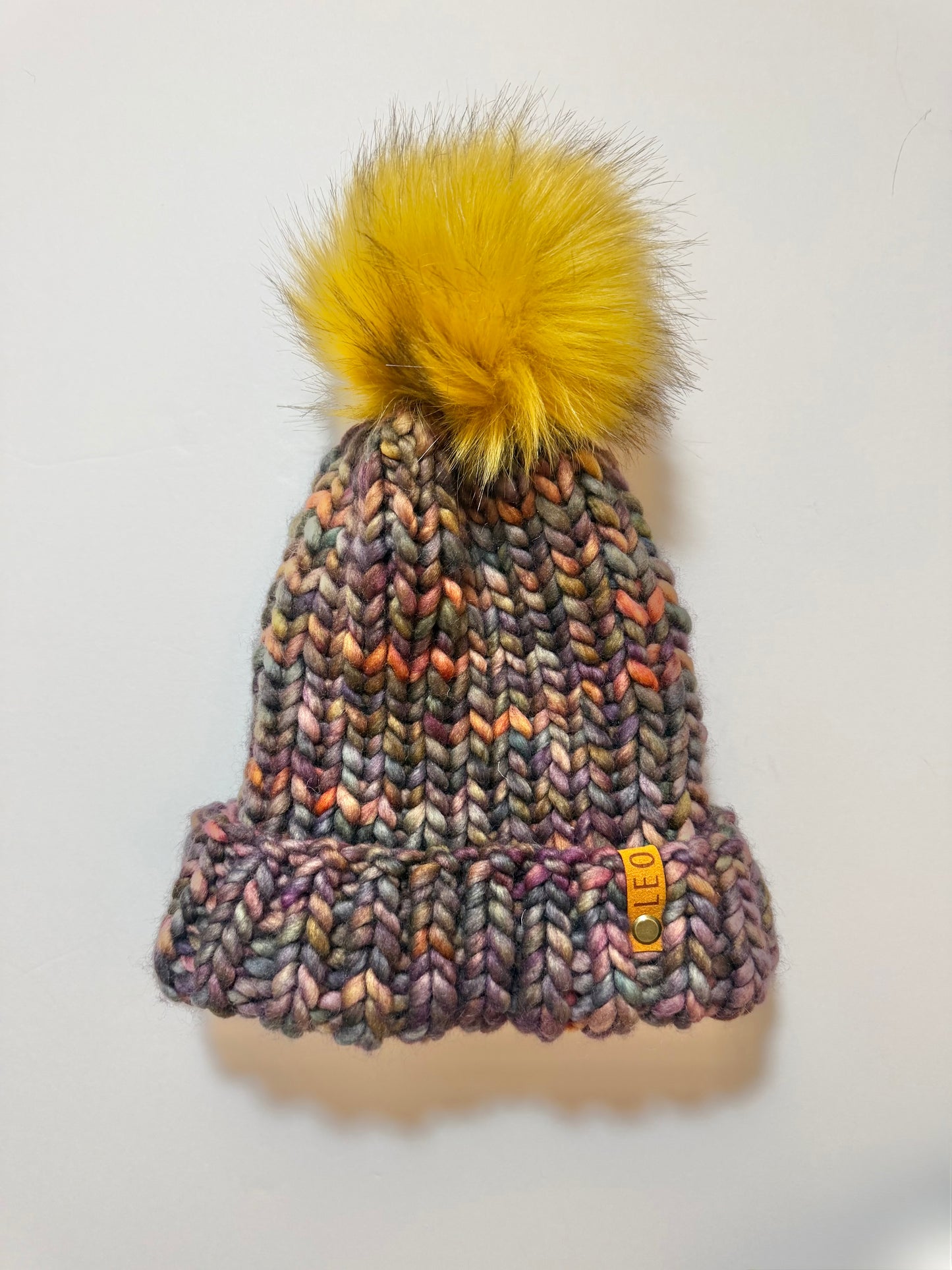 Handmade Wool Knit Hat with Faux Fur Pom | Plum