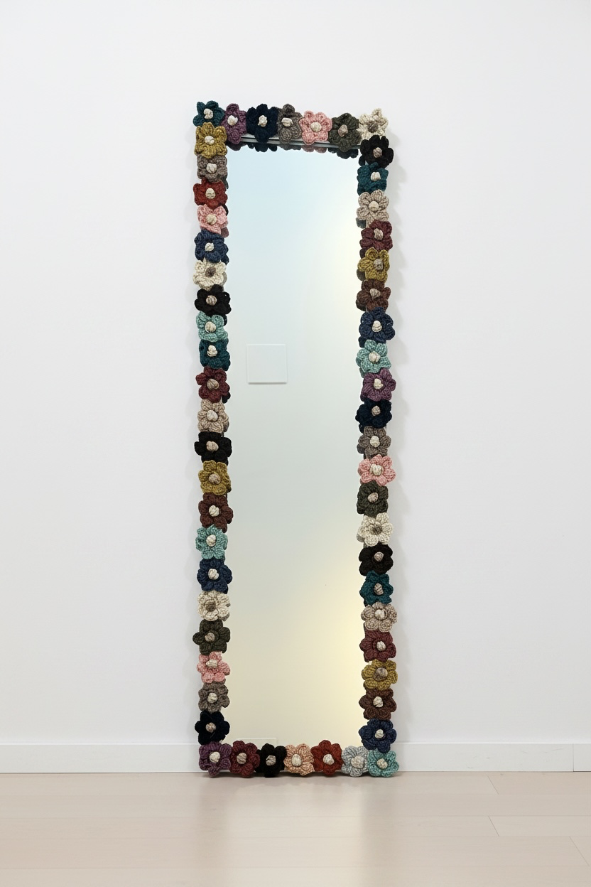 Handmade Crochet Flower Wall Mirror
