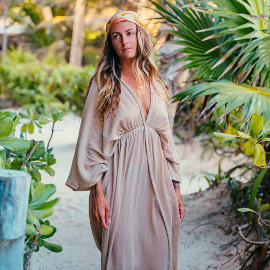 Braided Sleeve Cotton Maxi Dress