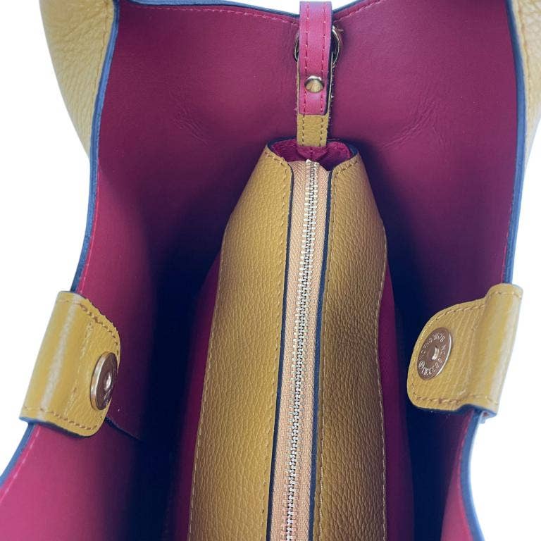 Italian Leather Bucket Style Handbag | Mustard