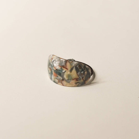 Curved Oval Resin Ponytail Hair Tie | Blue Marble