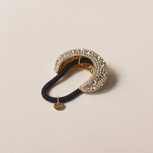 Pave Stone Crescent Metal Cuff Ponytail Hair Tie | Gold