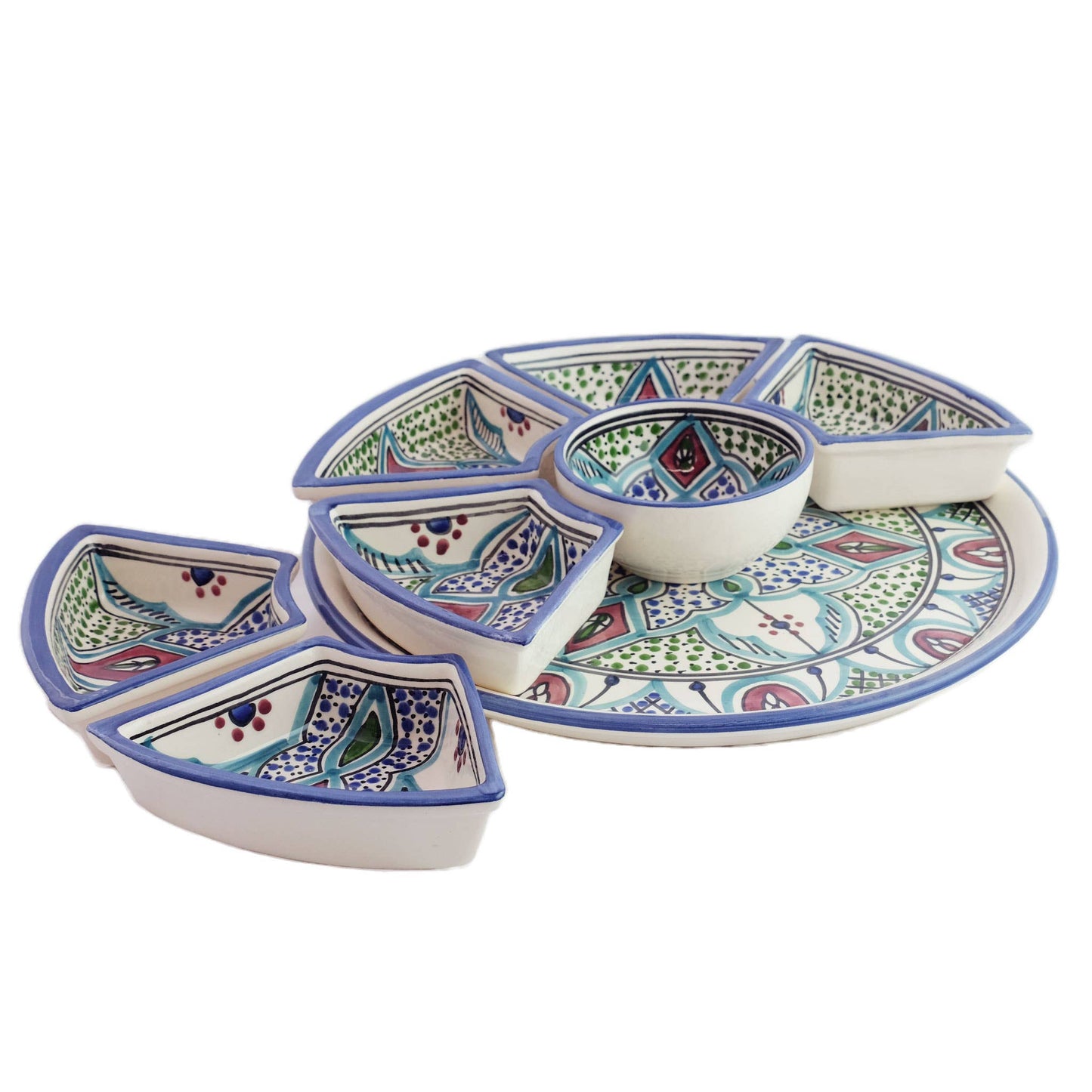 Hand Painted Ceramic Tapas Chip and Dip Server