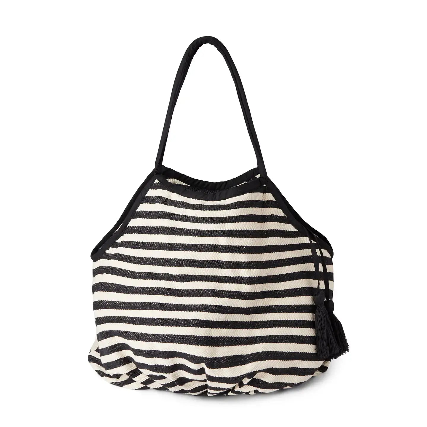 Large Woven Stripe Beach Bag - Navy/Cream