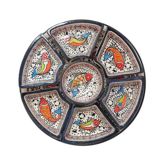 Hand Painted Ceramic Tapas Chip and Dip Server