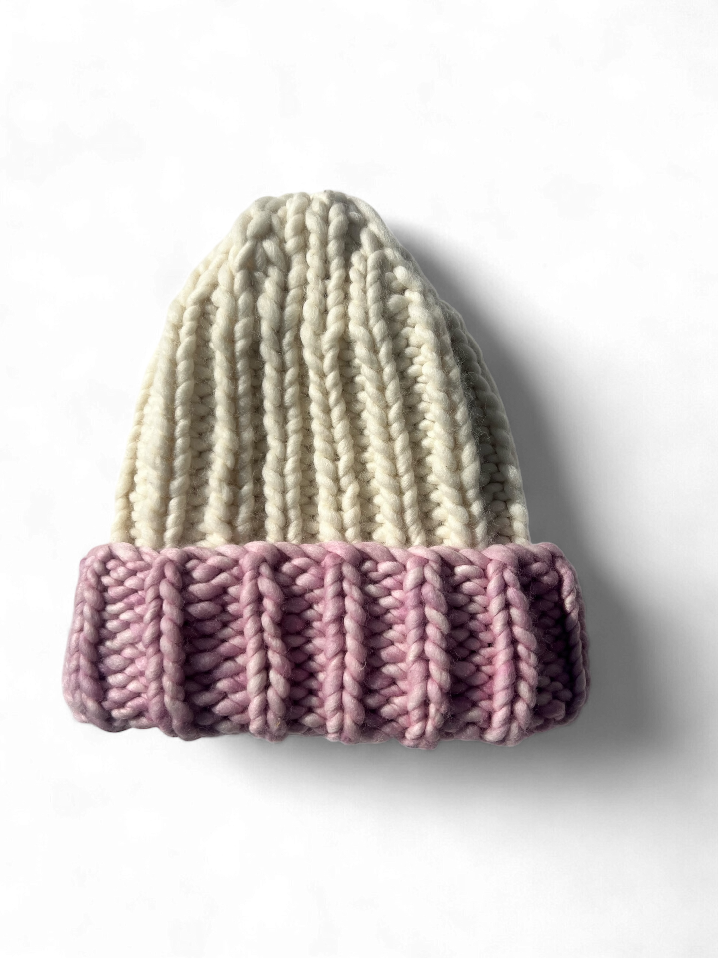 Chunky Wool Hat | Cream + Pink