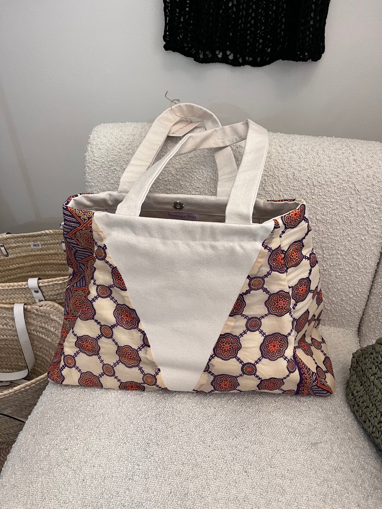 Tulsi Triangle Tote Bag | Purple Cream