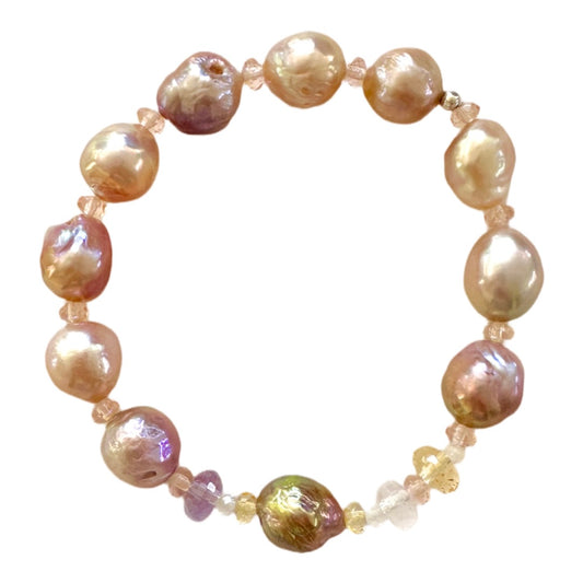 Bracelet | Baroque Flame Pearls | Topaz | Red Quartz | Swarovski Crystals