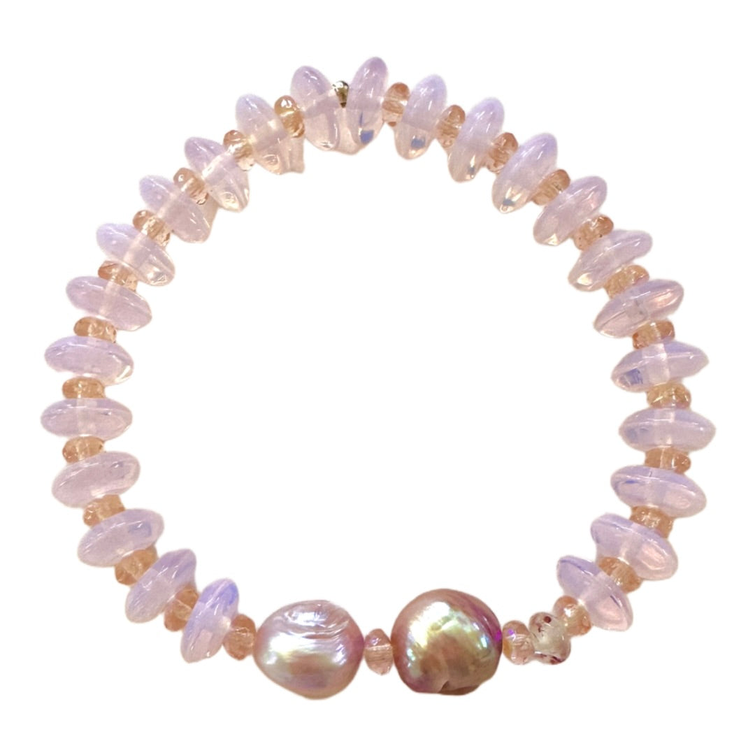 Bracelet | Opalite | Large Purple Pearls | Strawberry Quartz | Swarovski Crystal