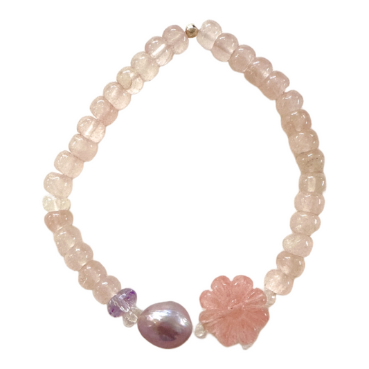 Bracelet | Rose Quartz | Purple Pearl | Topaz | Strawberry Quartz Flower
