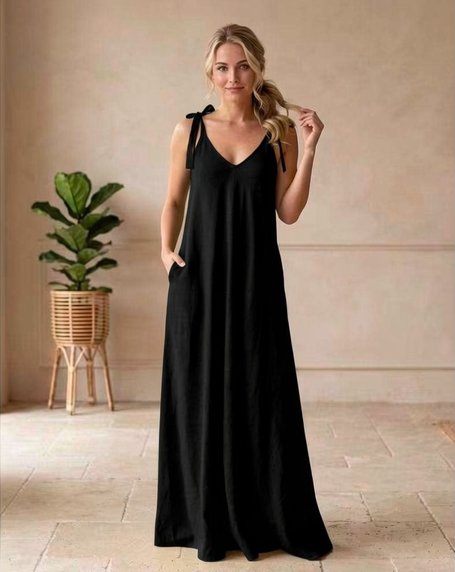 Sleeveless Linen Dress | Black