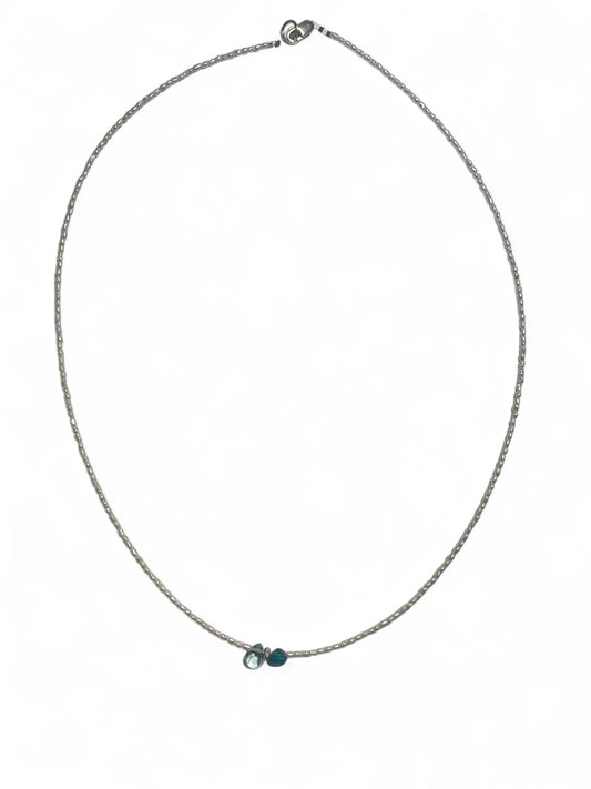 Handmde Necklace | Strand Pearls + Blue Topaz +Apatite