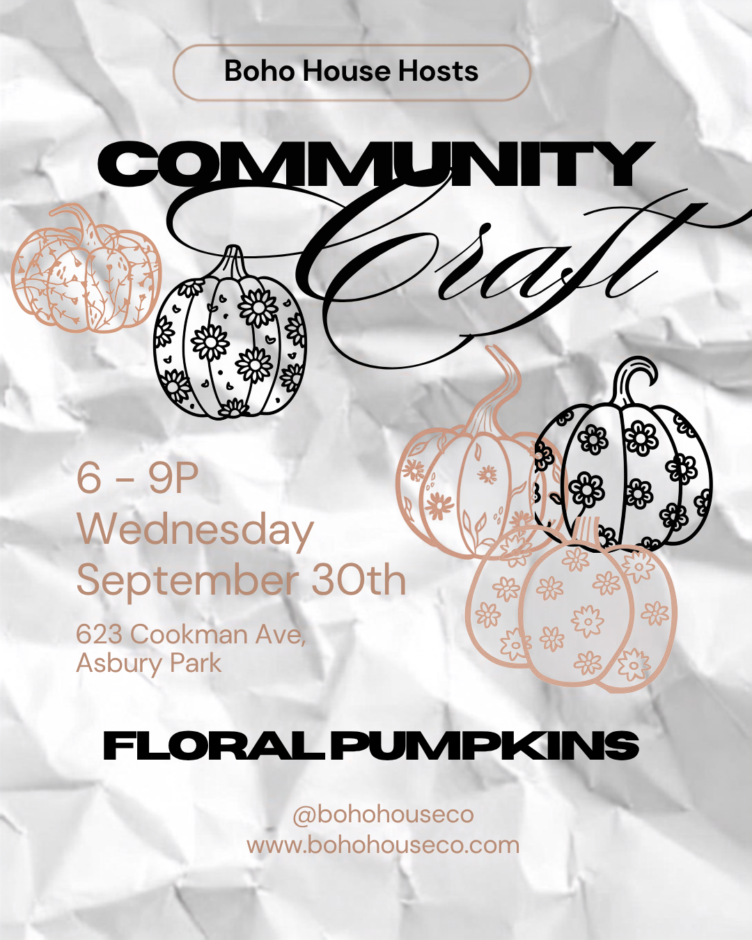 Boho House Community Craft | Floral Pumpkins | September 30th