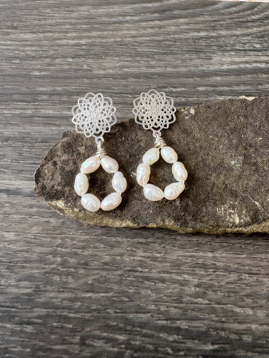 Earrings | Silver | Pearl Hoops