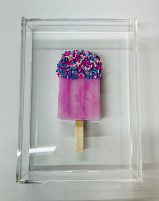 Resin and Acrylic Single Popsicle Art, 5 x 7, Light Purple and White Swirl (CIR007)