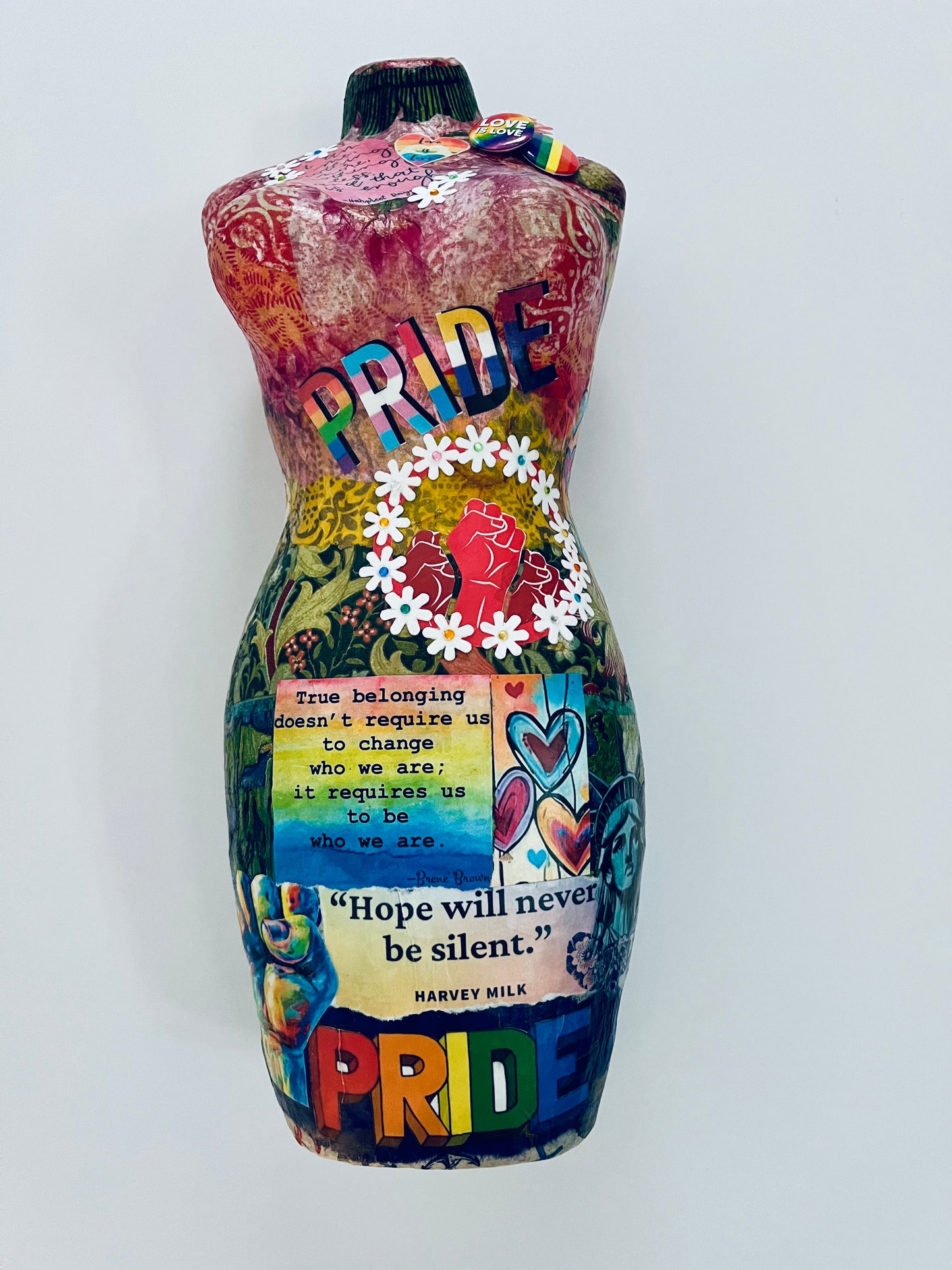 True Belonging | Paper Mache Statue with Paper Collage