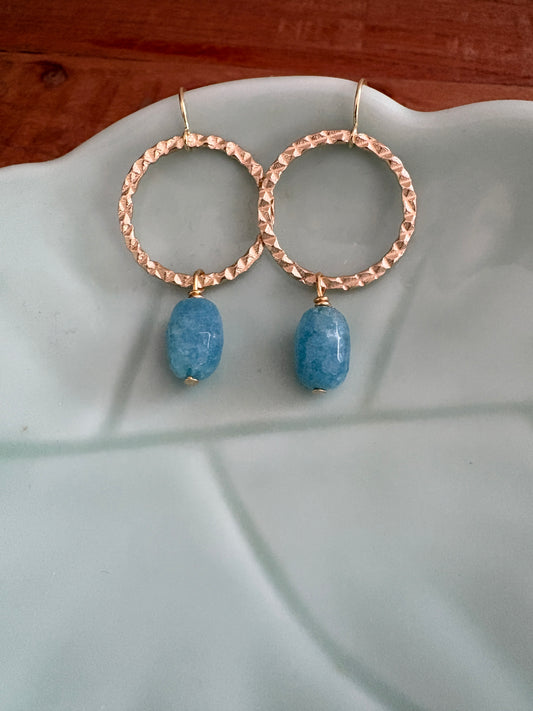 Earrings | Blue Stones | Hammered Circles