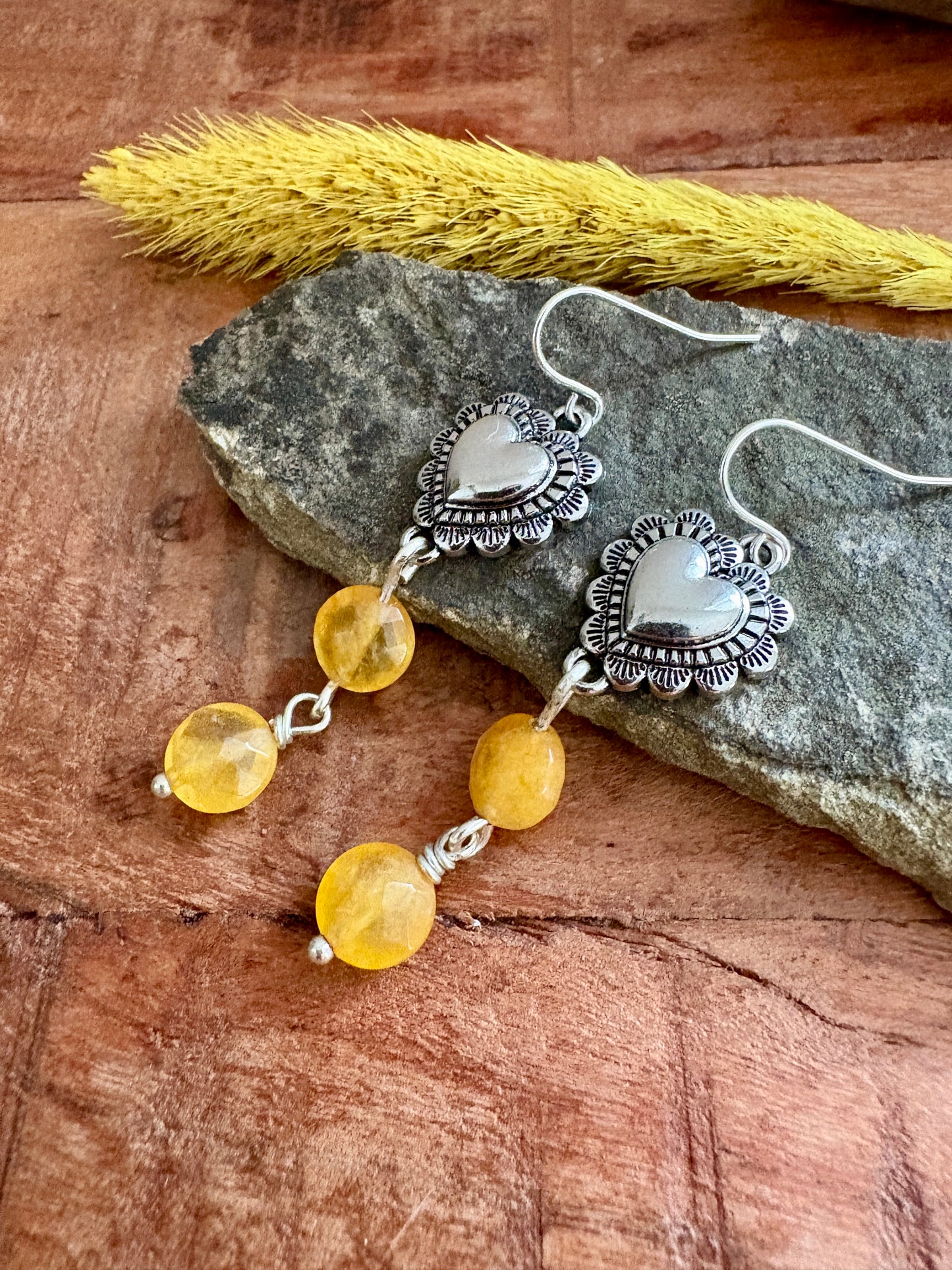 Earrings | Silver Hearts | Citrine