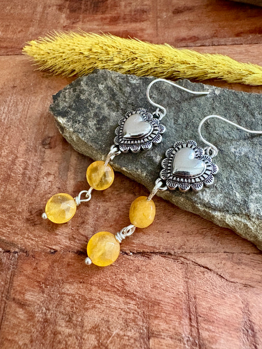 Earrings | Silver Hearts | Citrine