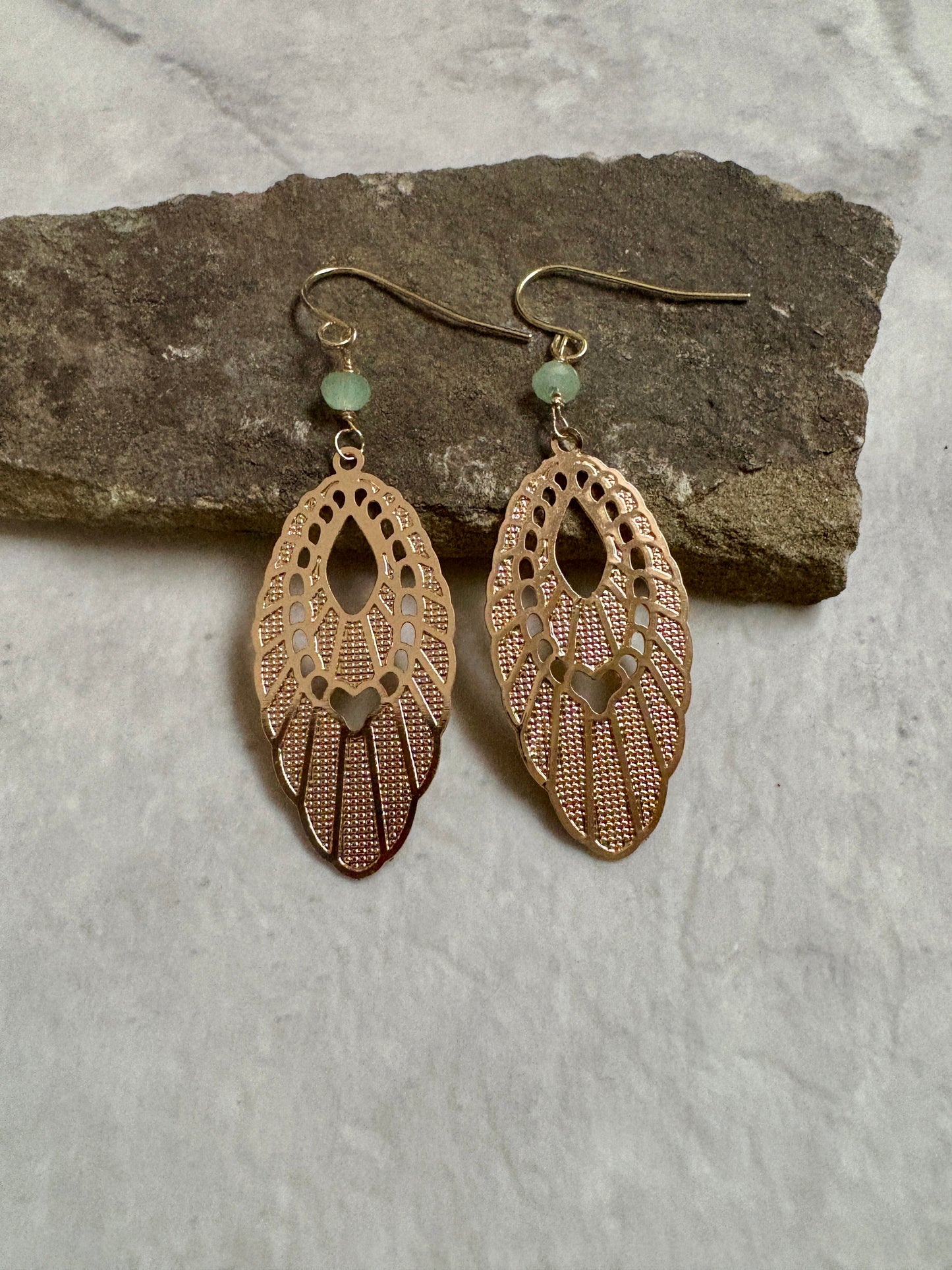 Earrings | Art Deco Oval | Green Aventurine