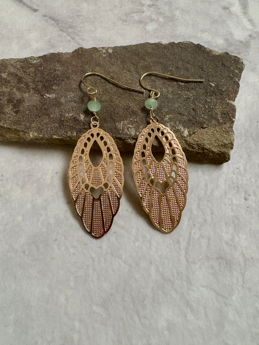 Earrings | Art Deco Oval | Green Aventurine