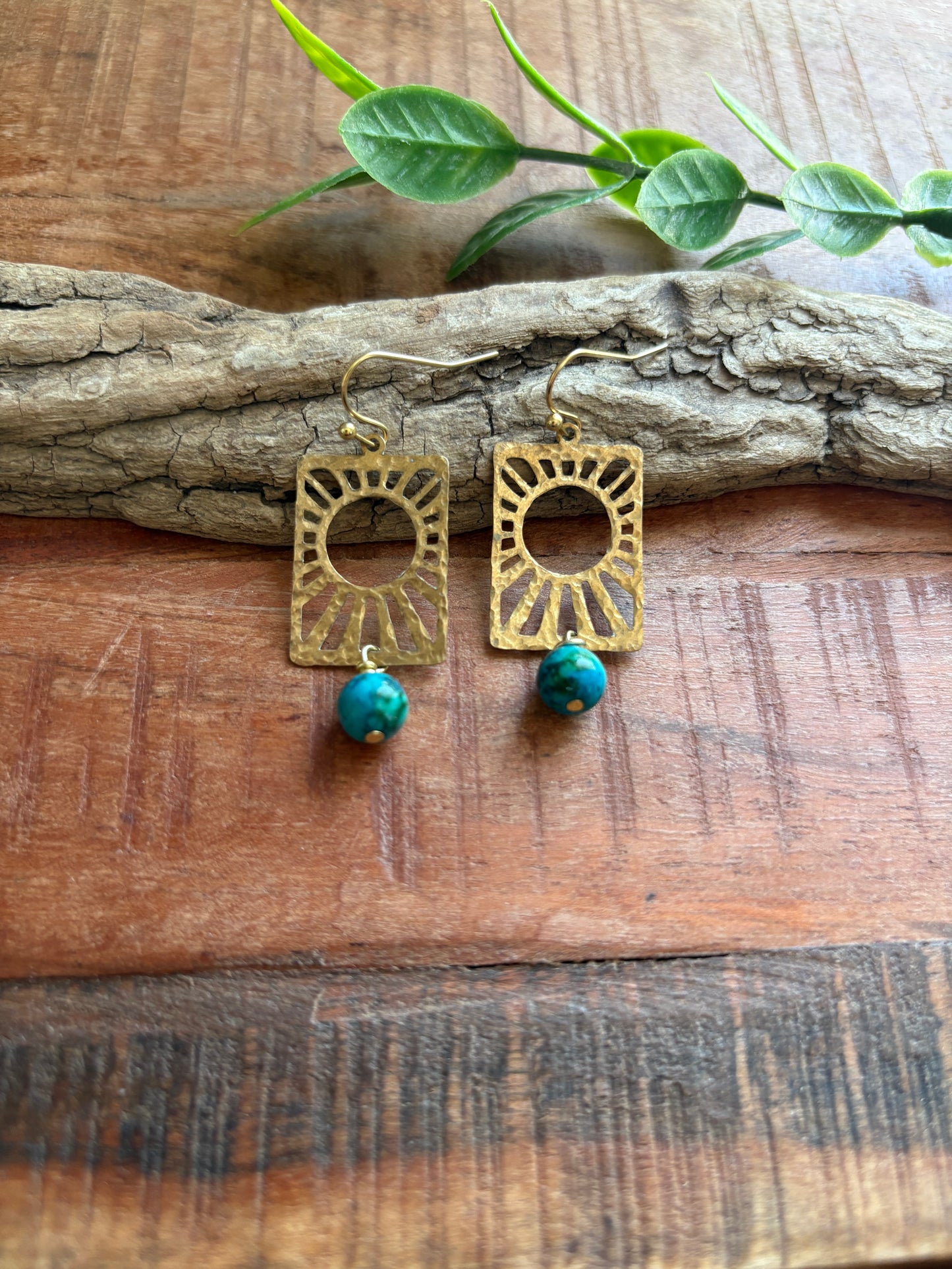 Handmade Earrings | Gold Sunframe Turquoise Drops