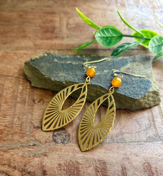 Handmade Earrings | Gold Marquise Citrine Drops