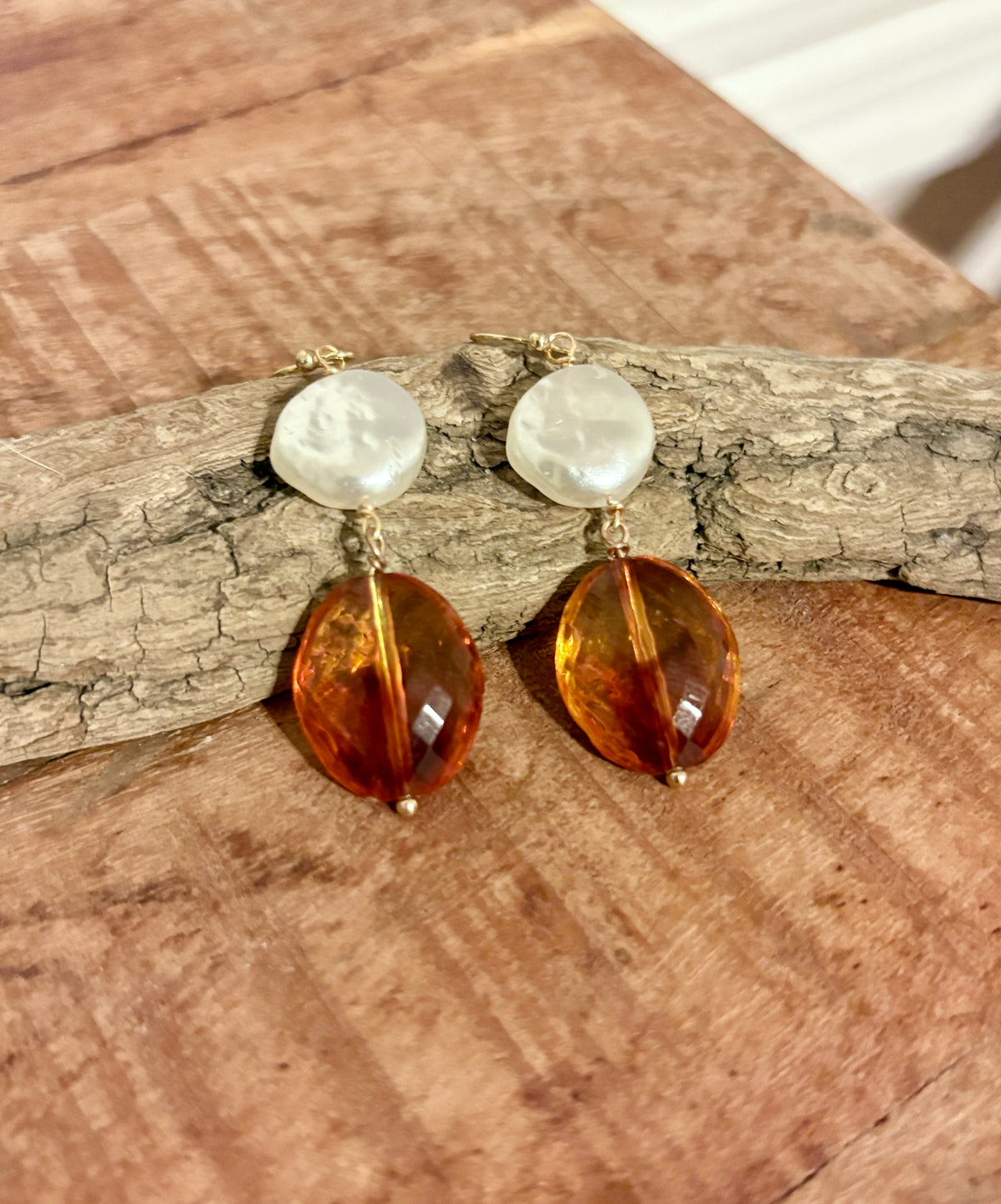 Handmade Earrings | Pearl Amber Drops