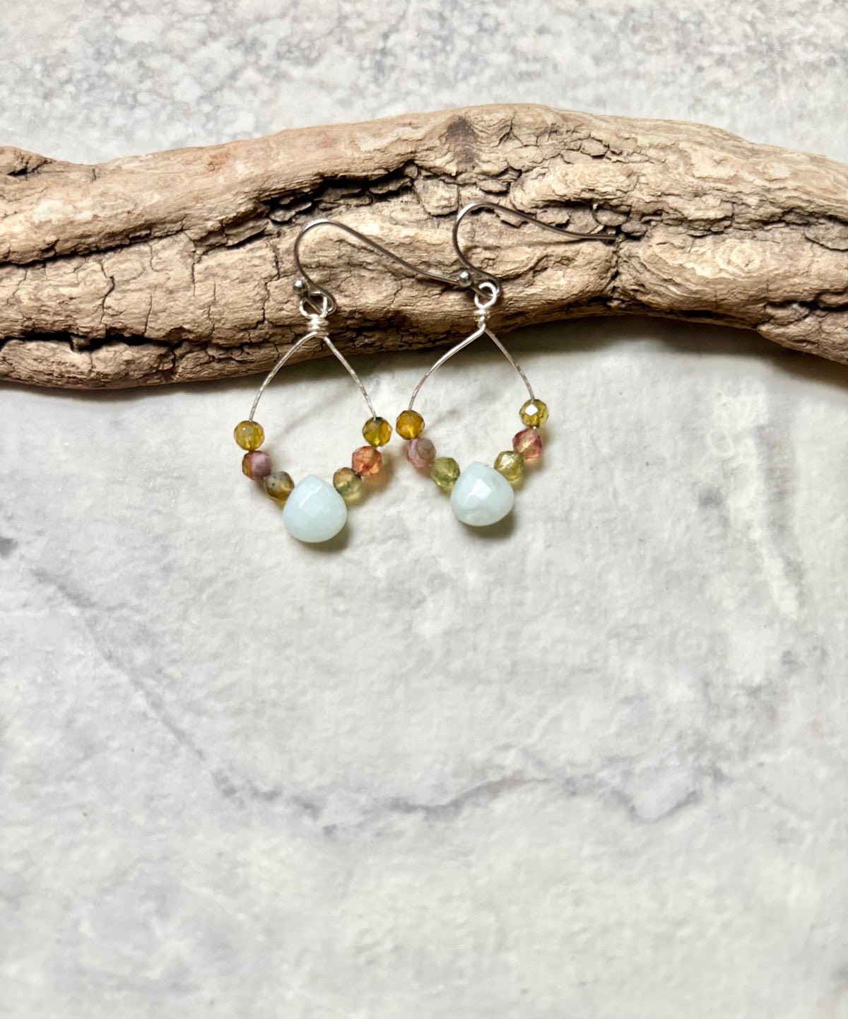 Handmade Earrings | Silver Teardrop Amazonite Stone