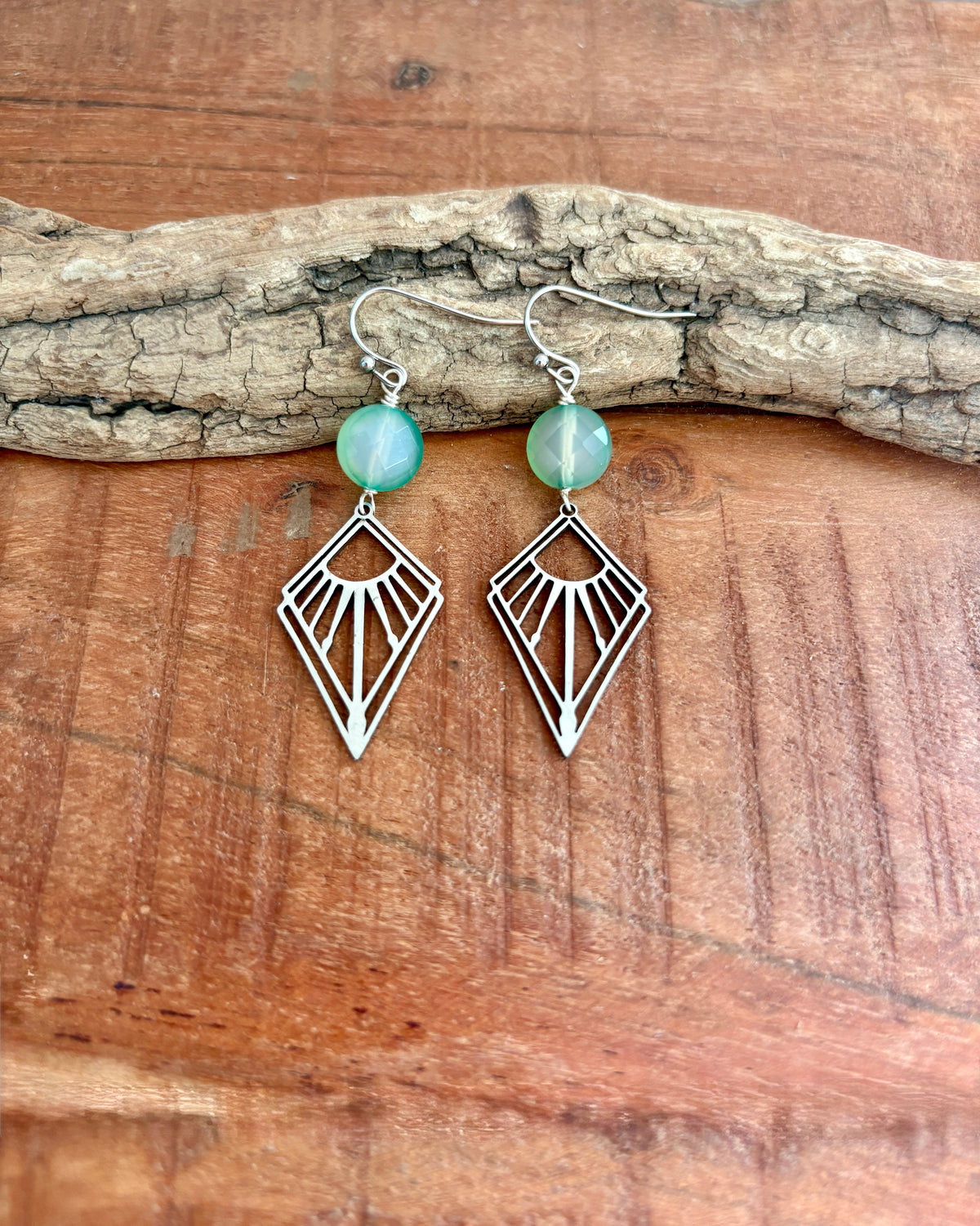 Handmade Blue Agate Earrings | Silver Prism Drops