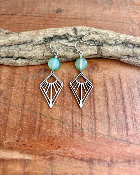 Handmade Blue Agate Earrings | Silver Prism Drops