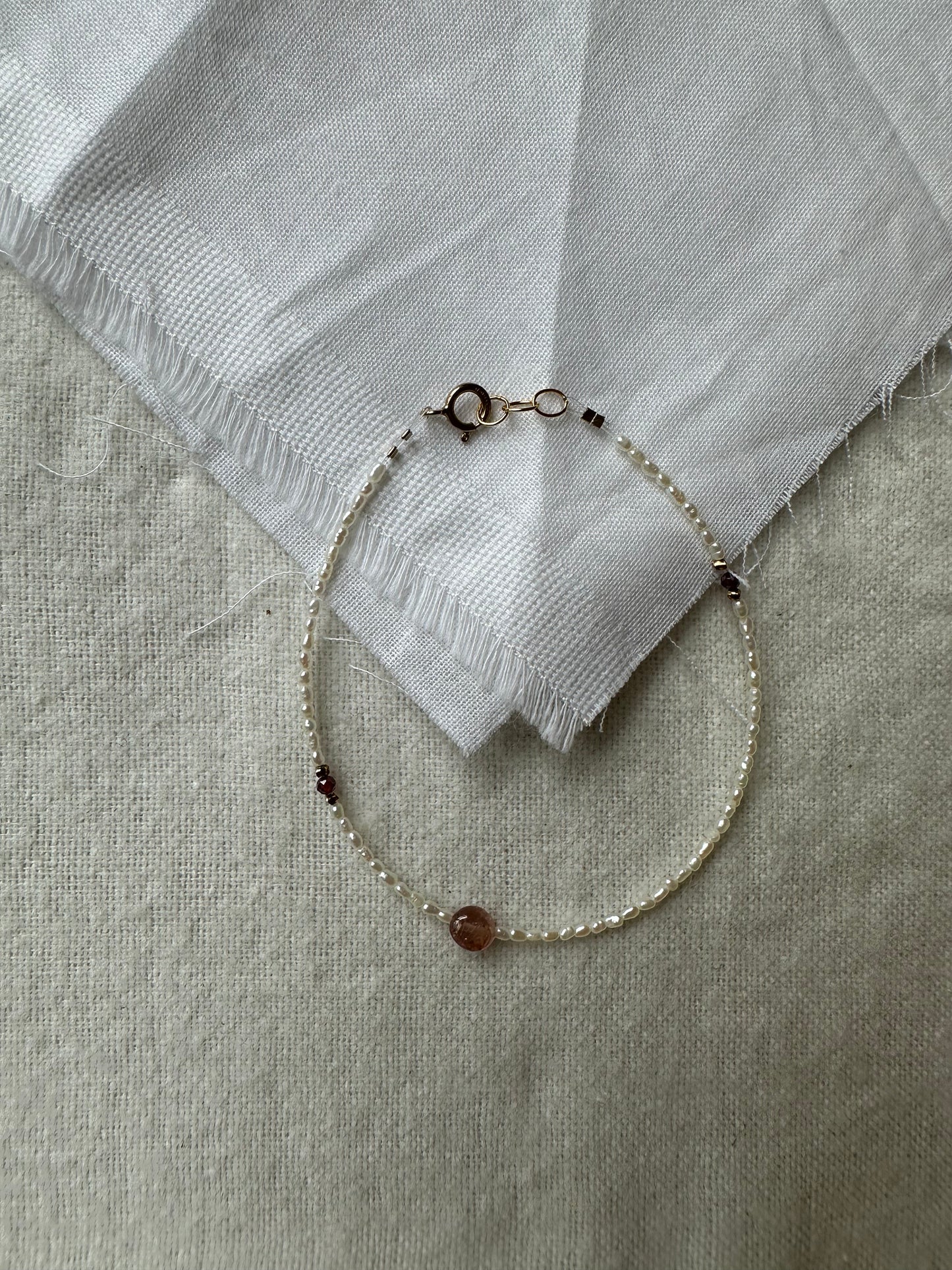 Handmade Bracelet | Tiny Pearls + Pink Spinel + Garnet