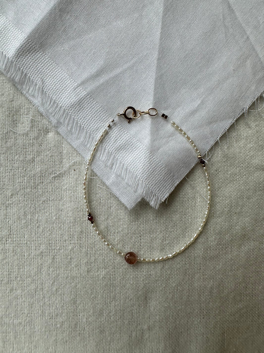 Handmade Bracelet | Tiny Pearls + Pink Spinel + Garnet
