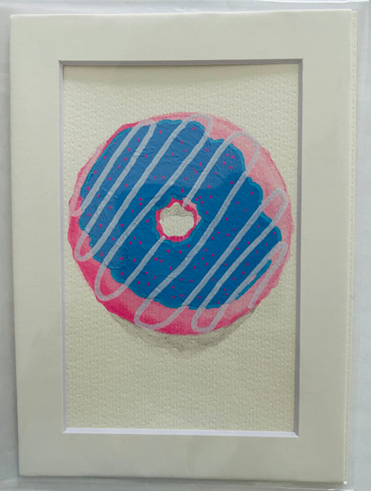 Mixed Media Donut Painting, 5x7