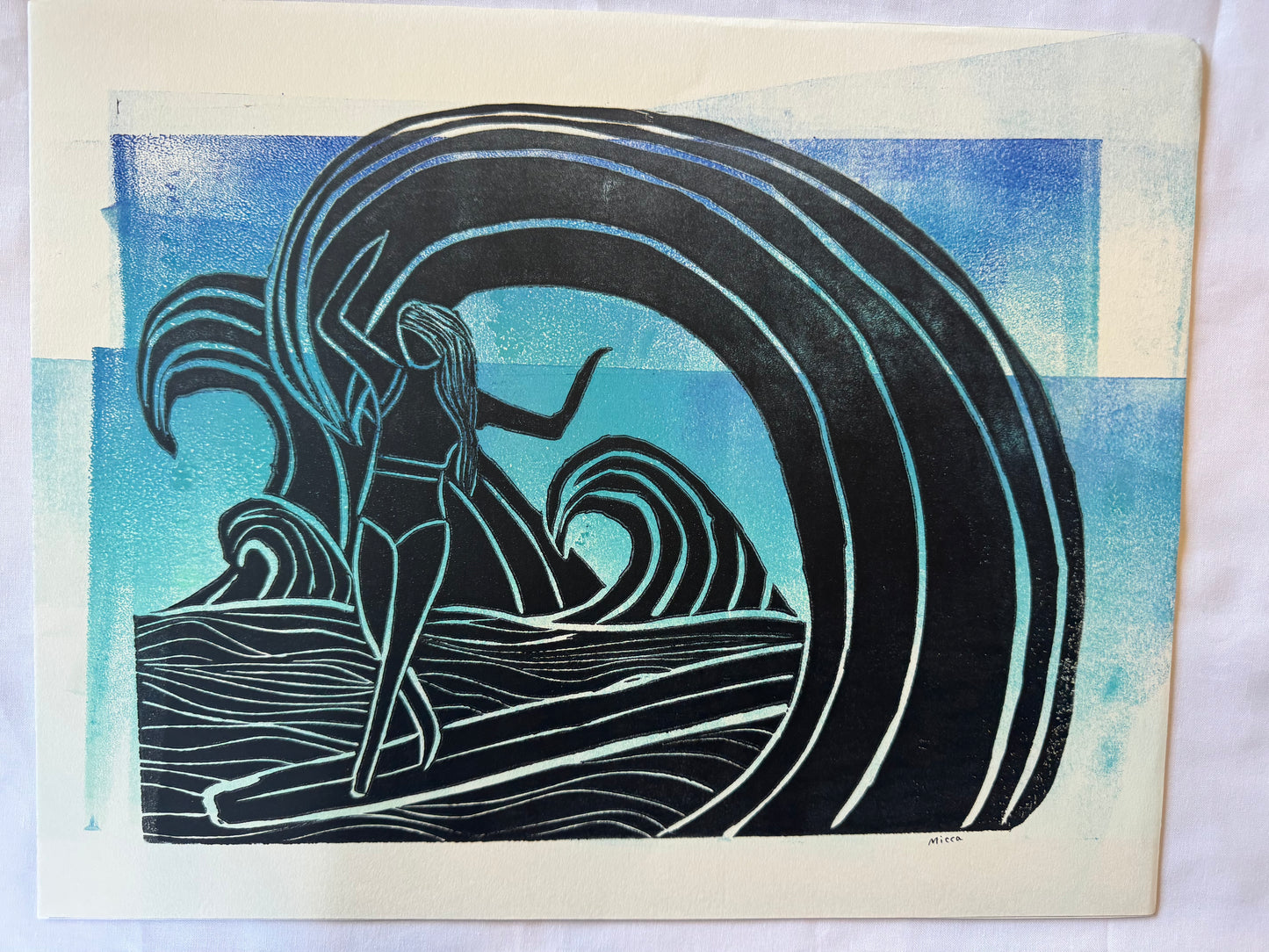 Chasing the Curl Block Print | 11" x 14"